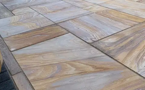 Rainbow sandstone patio slabs